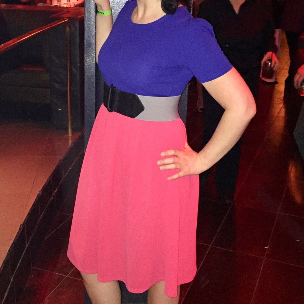 LulaRoe Amelia Dress - M, Blue & Pink w/Pockets!